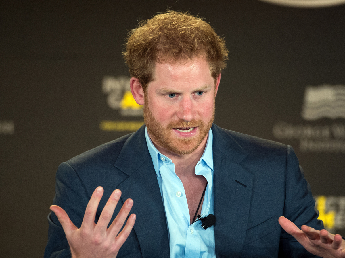 Prince Harry speaks during an Invictus Games Symposium on Invisible Wounds, seeking to destigmatize the victims of post traumatic stress and other injuries. Photo: DoD News photo by EJ Hersom – Wikimedia Commons