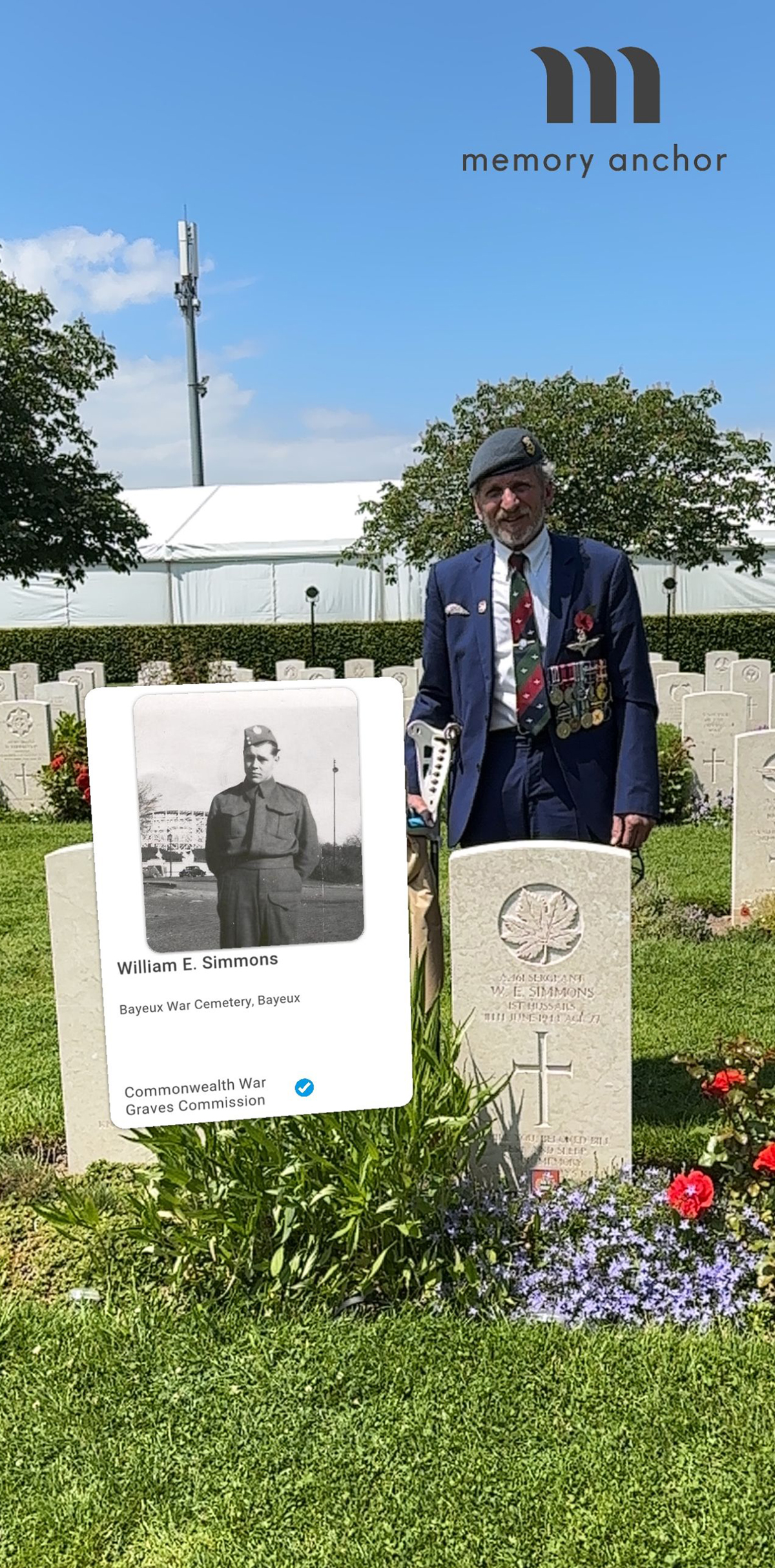 L'ancien combattant Andrew Bird a pu utiliser l'application Memory Anchor lors des événements du 8e Jour J pour l'aider à retrouver un parent en Normandie, en France, 80 ans après qu'il ait été tué lors des campagnes du Jour J. L'application contenait des photos et des informations que M. Bird n'avait jamais vues : William était "un héros comme les autres, qui a consenti le sacrifice ultime en ce jour historique de l'histoire militaire. Puis, 80 ans plus tard, vous m'avez époustouflé en me montrant ses détails. C'est sans doute la chose la plus précieuse et la plus gentille que quelqu'un ait jamais faite pour moi, en ce jour si spécial ! Vous devriez être très, très fier de ce que vous faites pour des gens comme moi."